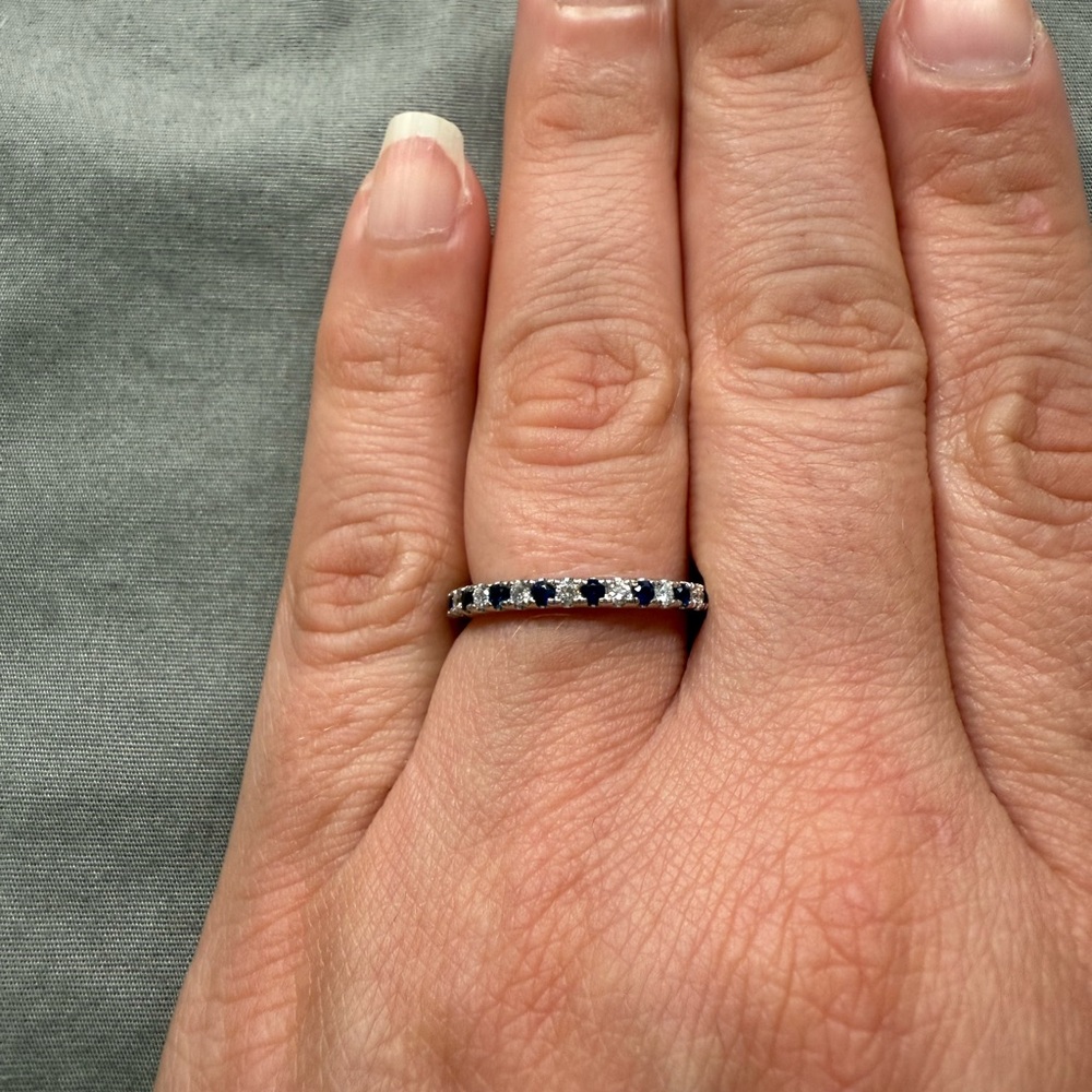 Vera Wang Diamond Love Diamond and Blue Sapphire Band in 14K White Gold